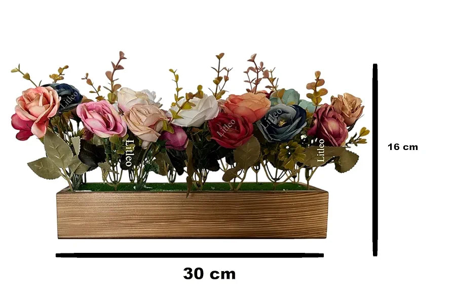 Wooden Pot with Multi-Design Dry Artificial Flowers Multi Long