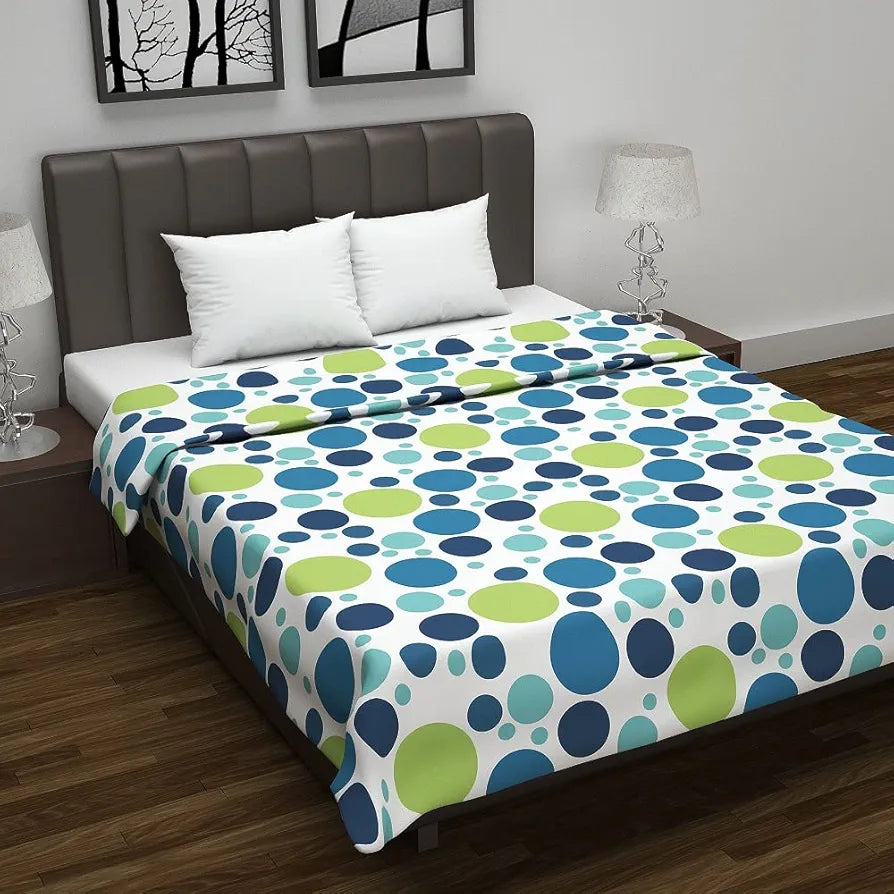 Divine Casa Pure Cotton Polkadot 120 GSM Ac Blanket Dohar for Double Bed Light Weight Quilt Colour Blue and Green