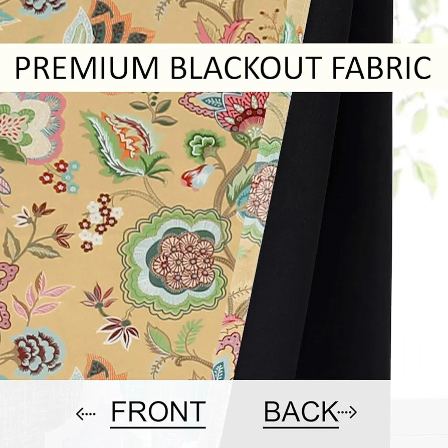 Cloth Fusion Blackout Printed Premium Door Curtains 7 Feet Long Set of 2 Yellow Garden
