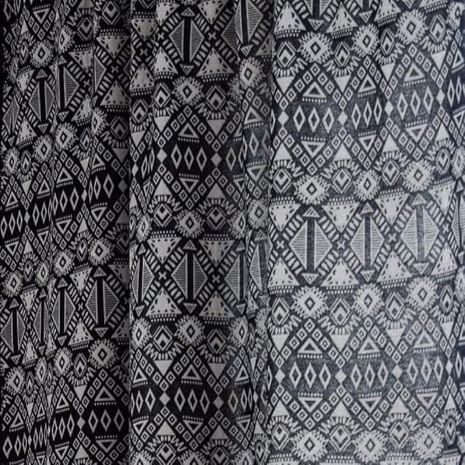 Huesland Cotton Curtains for Windows, 5 Feet Long 1 Bohemian Eyelet Curtain | Geometric Black