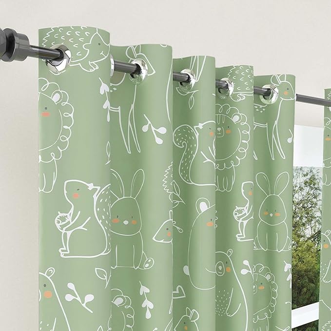 Haus & kinder Cotton Curtains Set of 2 for Bedroom Window Door Curtains (5ft x 5ft) | Colour Sketchy Woodland
