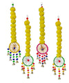 Artificial Marigold Flowers Wall Door Hanging Latkan Toran with Pom Pom Bells Yellow Set of 4