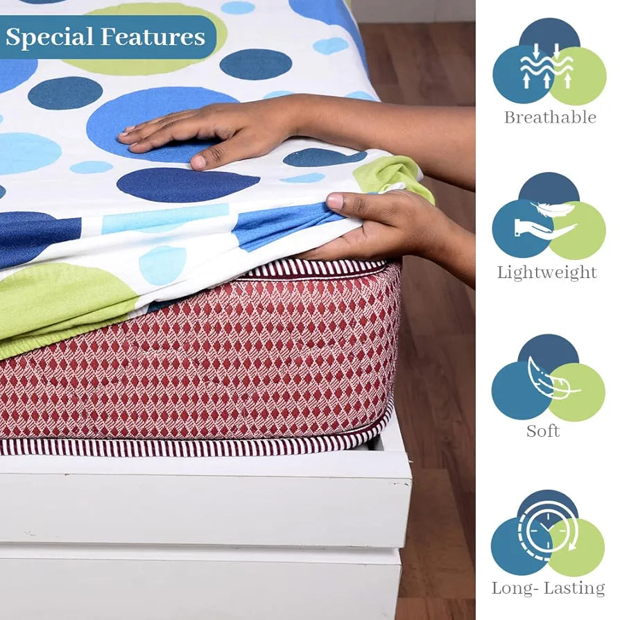 Divine Casa 144 TC 100% Cotton Elastic Fitted Bedsheet for Double Bed with 2 Pillow Covers Colour Blue Bedding