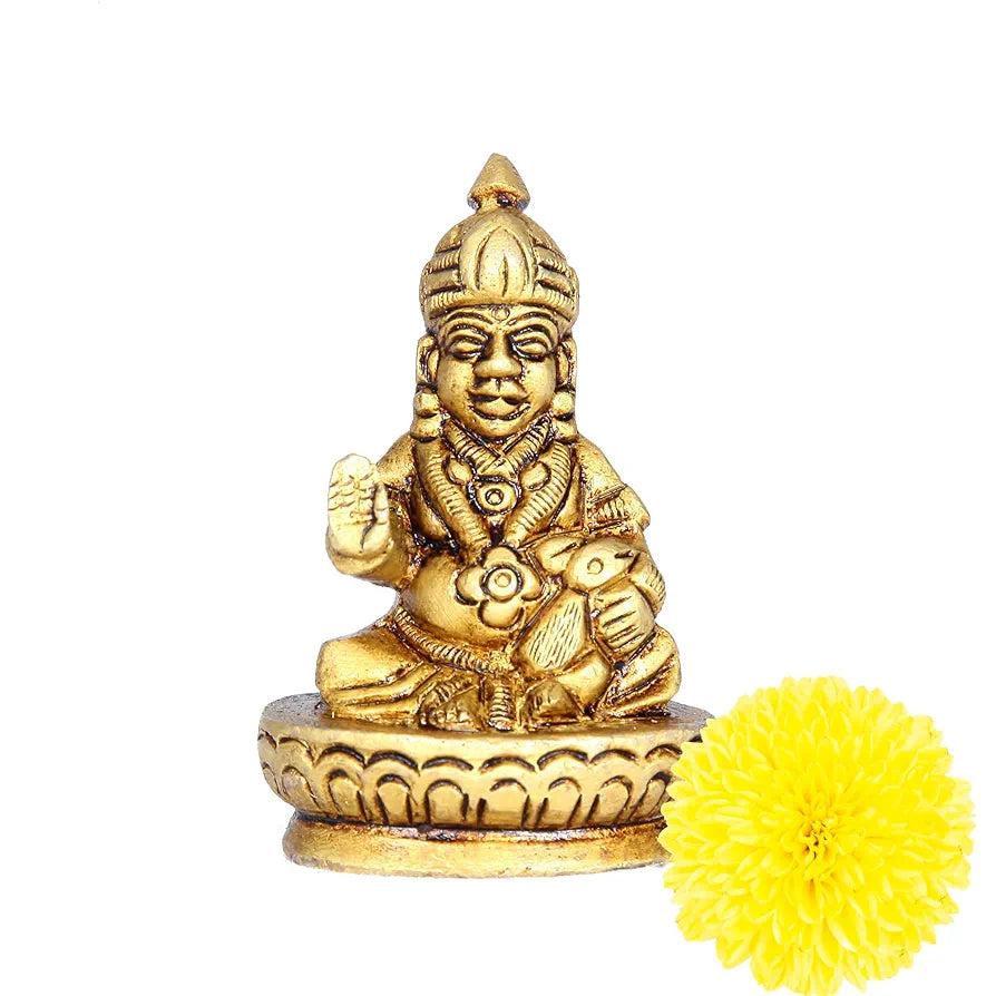 Anciently Kuber Murti Oval Base | Kubera Statue Small | Brass Kuber Statue for Vastu, 6.5Cm Height, Gold Colour, 1 Piece