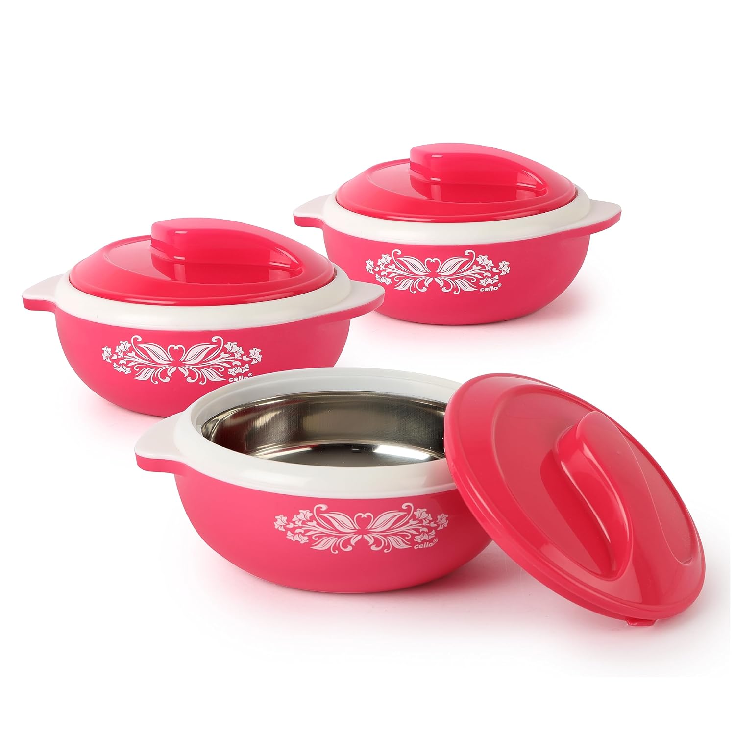 Cello Hot Serve Insulated Inner Steel Casserole Set of 3 | Hot Box for Kitchen