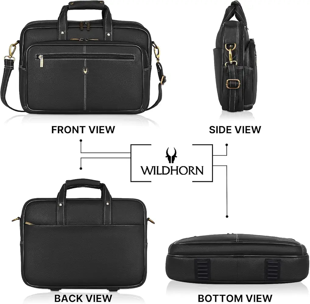 WildHorn Leather 15 inch Laptop Bag for Men I Padded Laptop Compartment I Carry Handles with Adjustable Strap