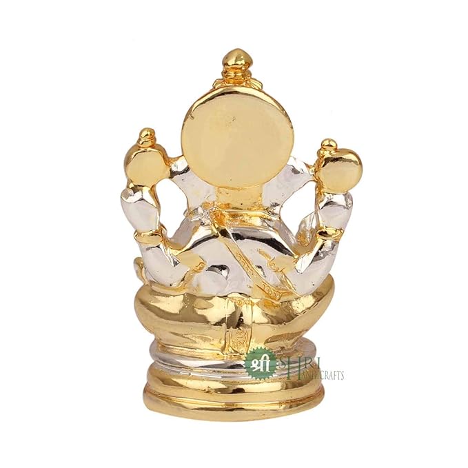 Indicast Lord Ganesha Idol Gold & Silver Plated Murti for Good Luck & Success Home Decor & Gifts