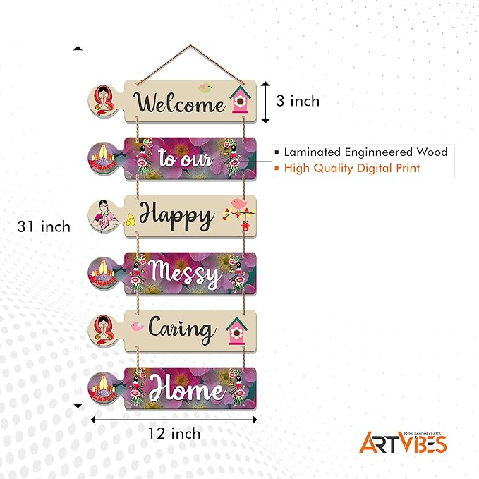 Artvibes Home Quotes Decorative Wall Art Mdf Wooden Wall Hanger for Living Room | Set of 6