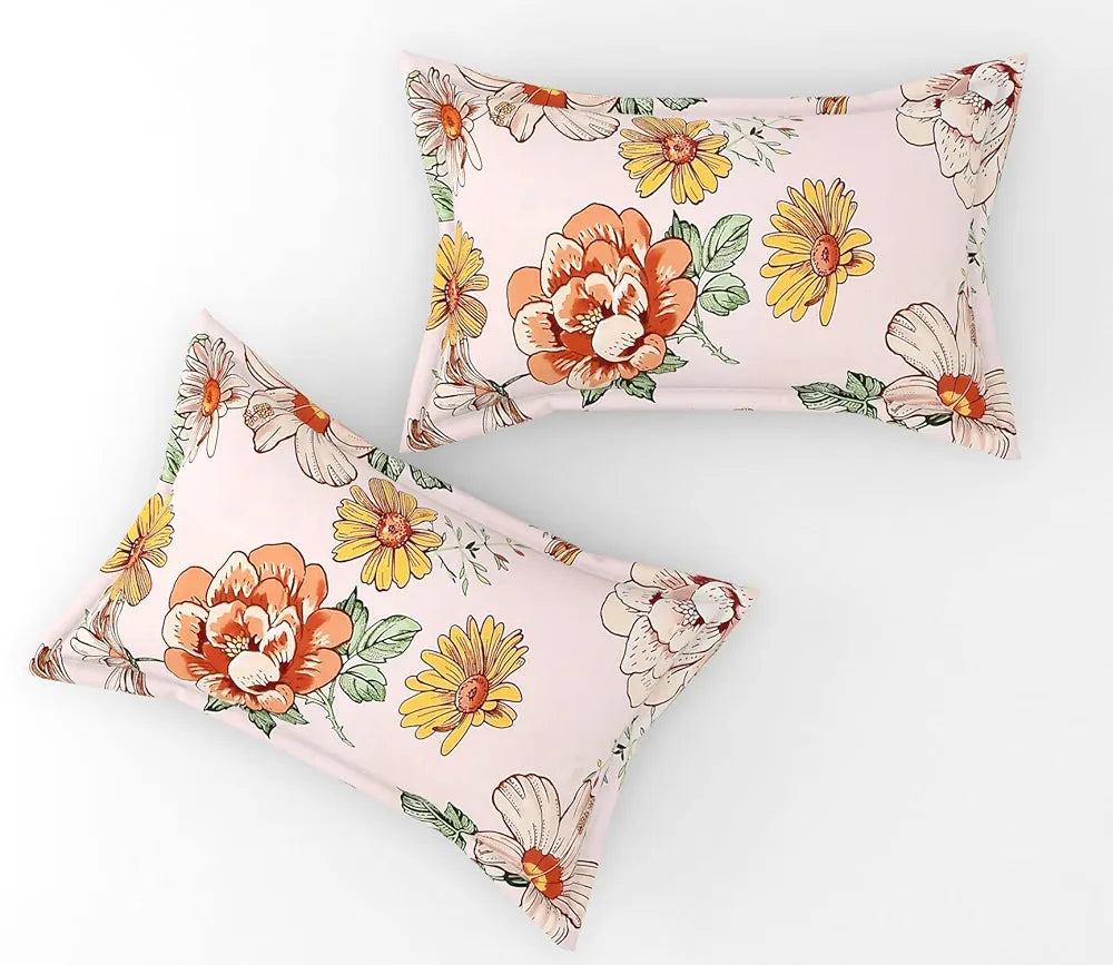 Fresh From Loom Elastic Fitted Floral Bed Sheets Bed Covers for Mattresses Tuck in King Size with Two Pillow Cover 144 TC Soft Pink