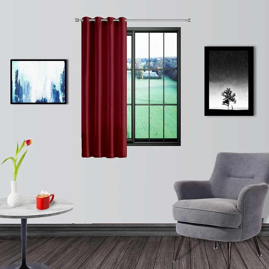 Divine Casa Micro Satin Semi Blackout Window Curtain I Drapes for Home Living Room and Bedroom 5 Feet Long Colour Maroon (Pack of 1)