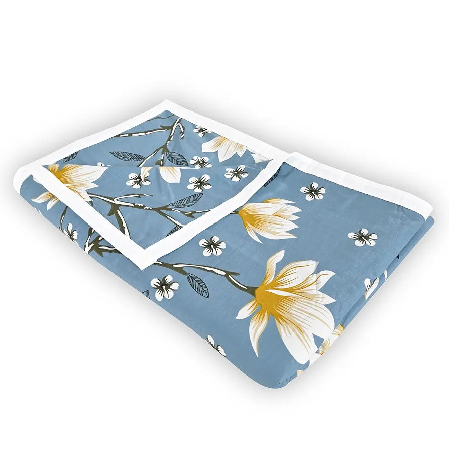 Divine Casa 100% Cotton Single Bed Dohar Lightweight & Soft AC Blanket Colour Blossom Haven Sky Blue
