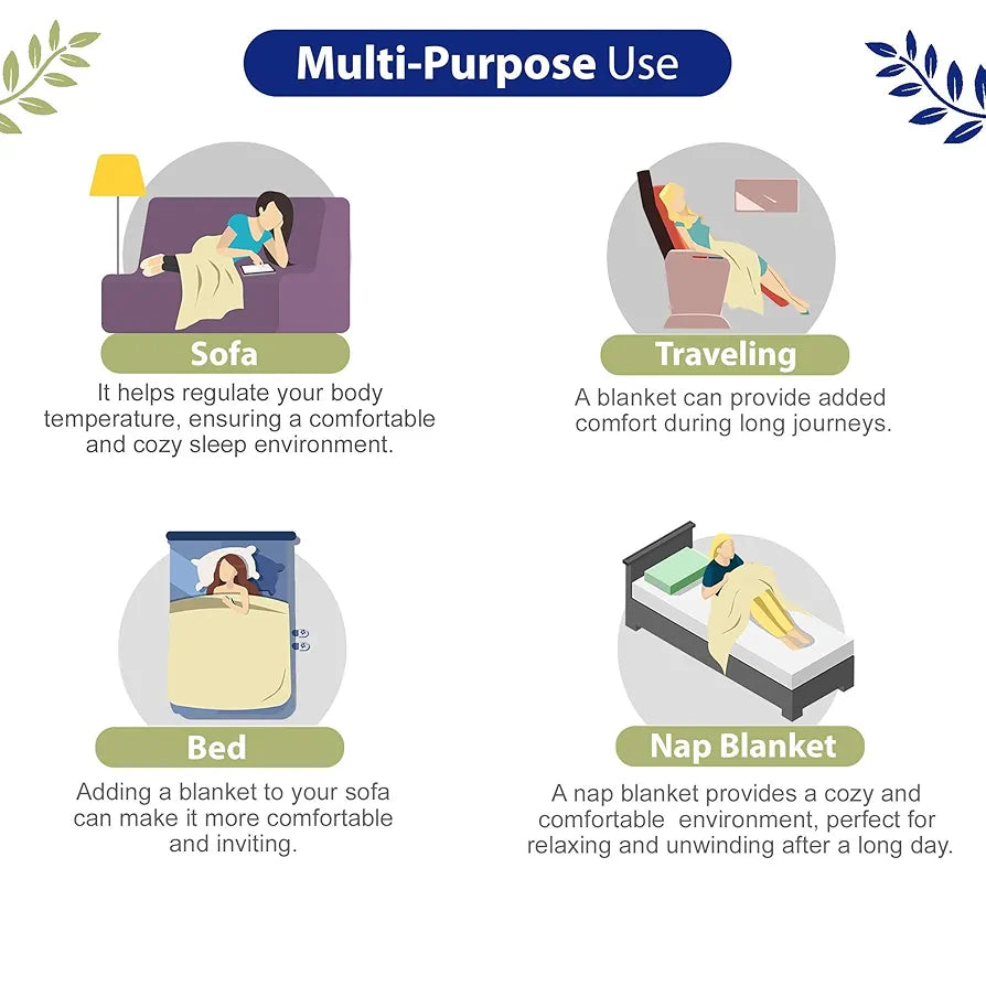 Divine Casa Floret 100% Cotton Single Dohar 120 GSM Soft & Lightweight Throw Blanket Colour Palm Green