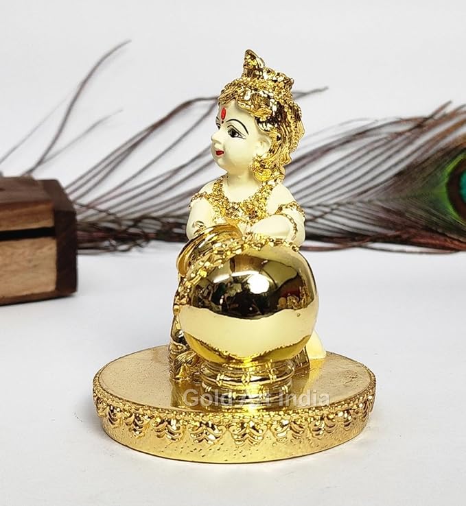 Gold Art India Makhan Krishna Krishna Idol For Home Decor Laddu Gopal Murti For Gifting Two Tone