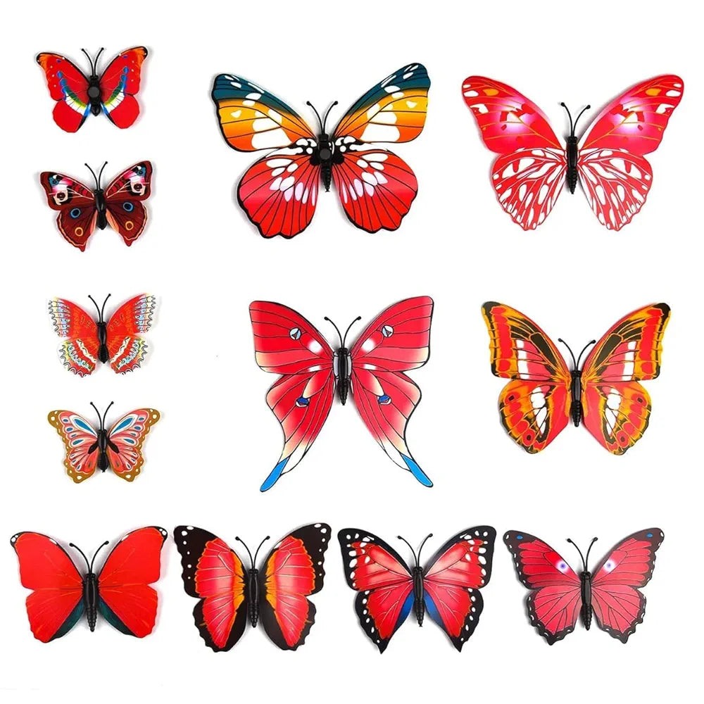 Xtore 12pcs 3D Home Decor Butterfly 3D Plastic Build Ferrari Red Comes with Sticking pad