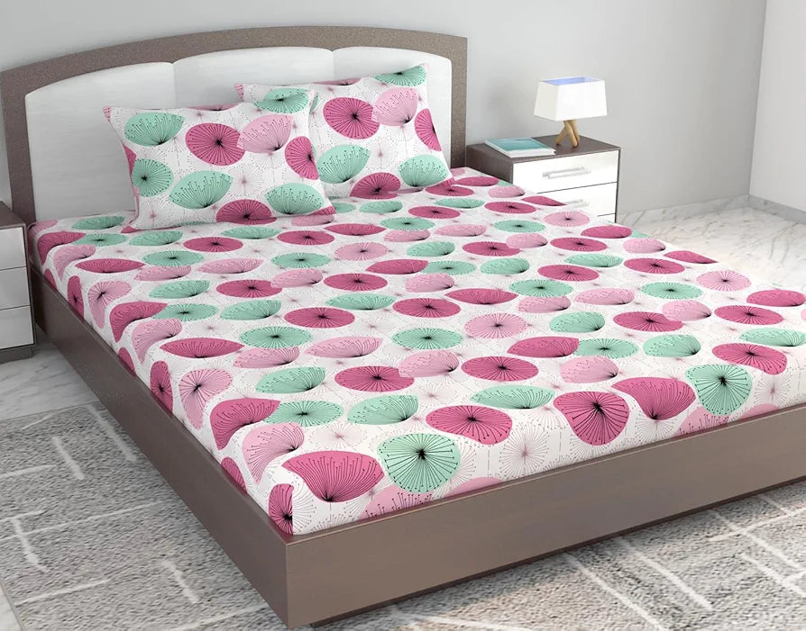 Divine Casa 144 TC 100% Cotton King Bedsheet with 2 Pillow Covers Floral Pattern Colour Dusty Pink