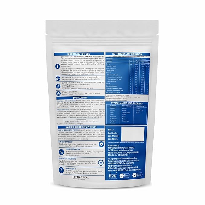 Nakpro Beginners Whey Protein Concentrate Milk Masala Flavour - 1000 gms
