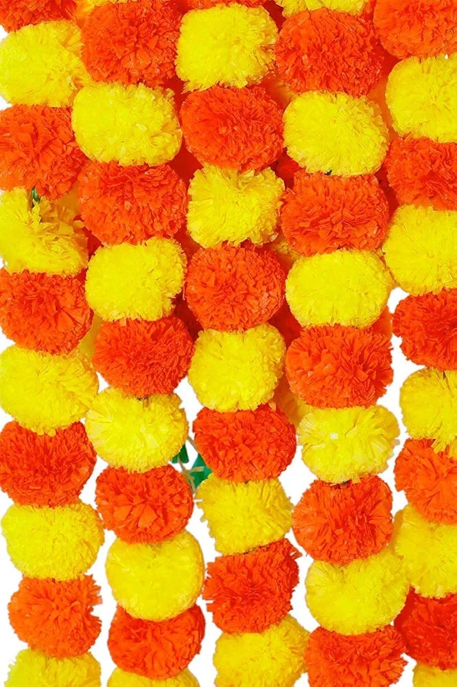 Artificial Marigold Genda Flowers Door Hanging Marigold Mala Artificial Flower Garlands mix 3 pcs yellow orange multi