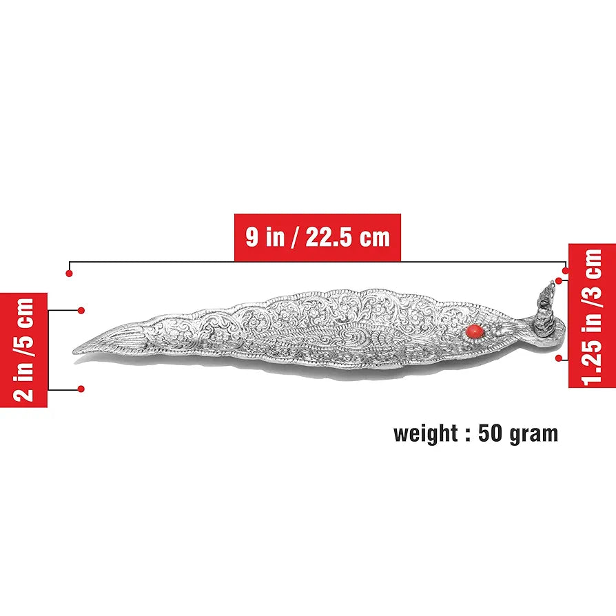 Pure Source India Aluminum Incense Holder & Ash Catcher Agarbatti Stand Featuring Ganesh Figurine Silver