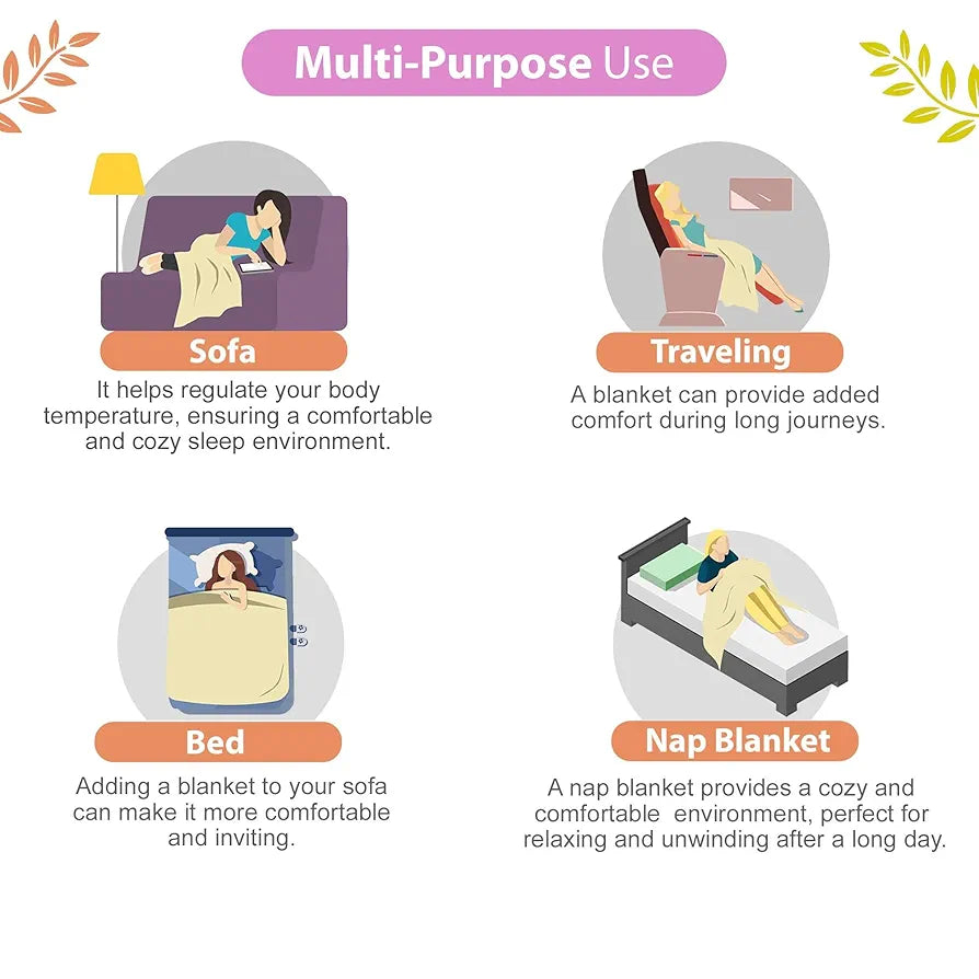 Divine Casa 120 GSM Microfiber Single Dohar Soft & Lightweight Throw Blanket Tropical Leaf Pattern Colour Orange & Yellow