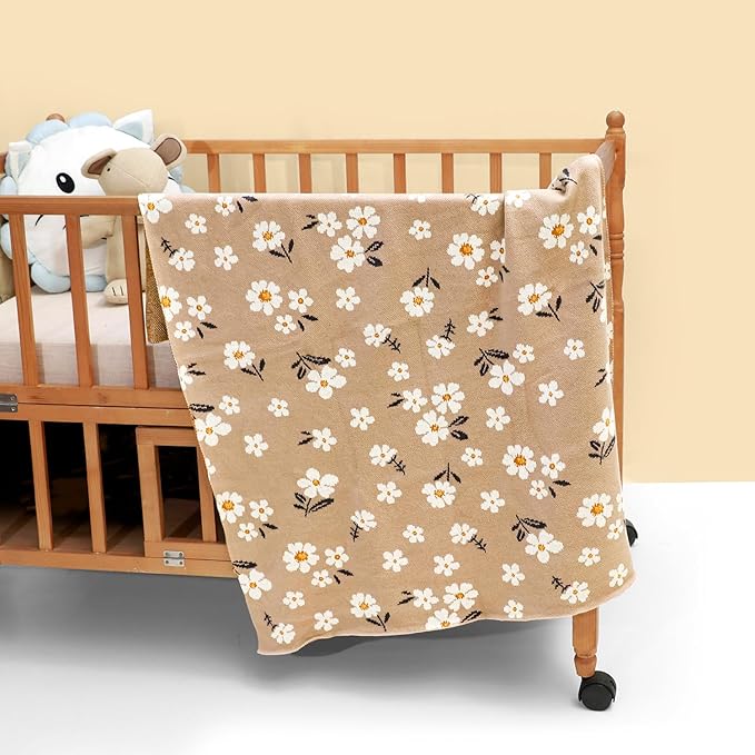 Haus and Kinder Cotton Knitted Blanket for New Born Baby Colour Little Bloom