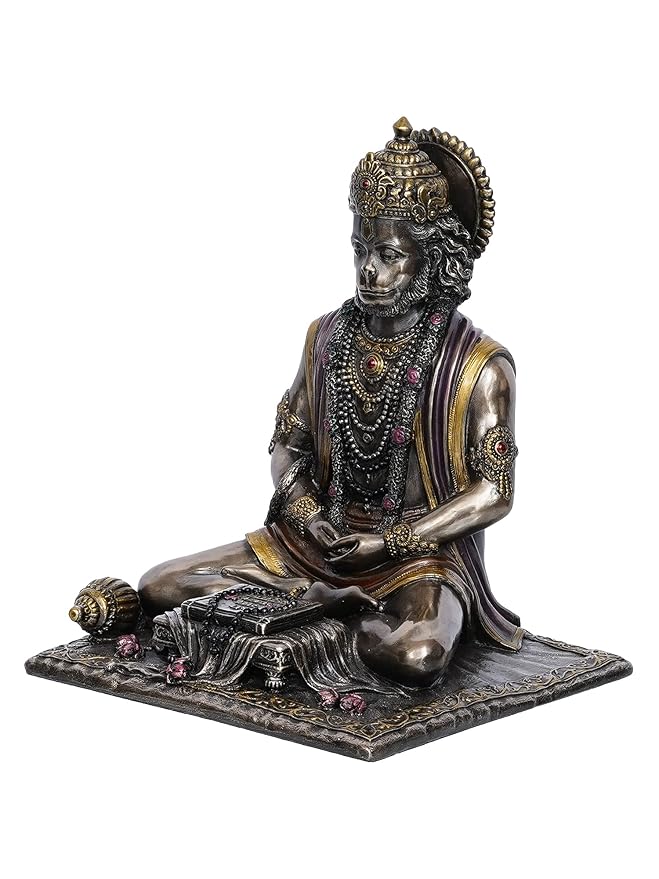 Ecraftindia Handcrafted Polyresin Bronze Finish Meditating Lord Hanuman Statue God Idol Perfect Hanuman Jayanti