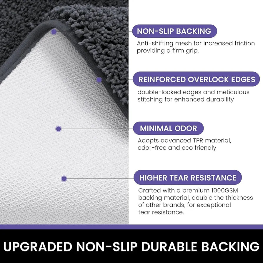 Luxe Home International Newman Microfiber Anti-Skid Water Absorbent/Soaking Washable Rectangular Mat Colour Anthrea 16