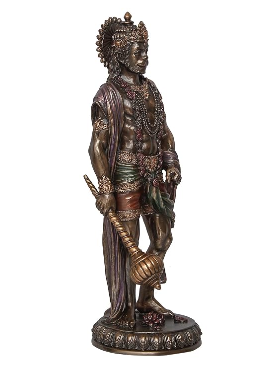 Ecraftindia Handcrafted Polyresin Bronze Finish Standing Lord Hanuman Idol With Gada/ Mace Statue