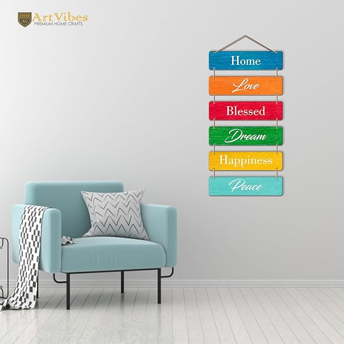 Artvibes Decorative Wall Hanging Wooden Art Decoration Item for Living Room | Quotes Decor Painting | Set of 6