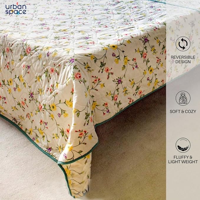 Urban Space All Season AC Blanket 3 Layered Super Soft Malmal Cotton Colour Yellow Floral 6