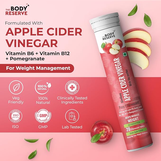 The Body Reserve Apple Cider Vinegar Green Apple Flavour Each - 20 tabs (Pack of 3)