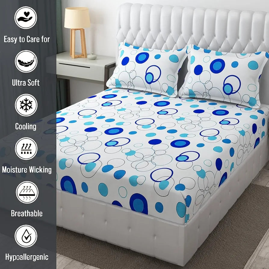 Fresh From Loom Microfiber King Size Bedsheet For Double Bed With 2 Pillow Covers Soft Hypoallergenic 144 TC Circle White