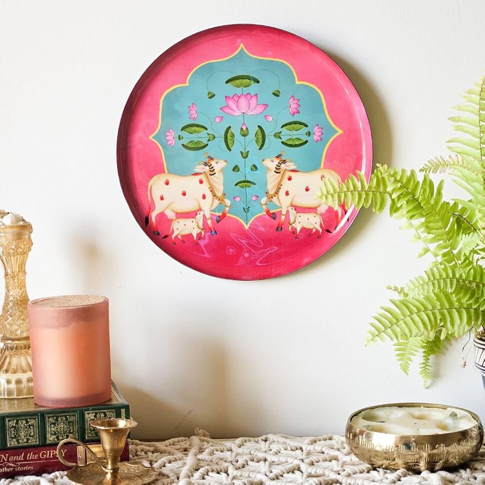 Ritualistic Pichwai Single Wall Plate for Home Decoration With 10 Inch Stand Aesthetic Room Decor Items
