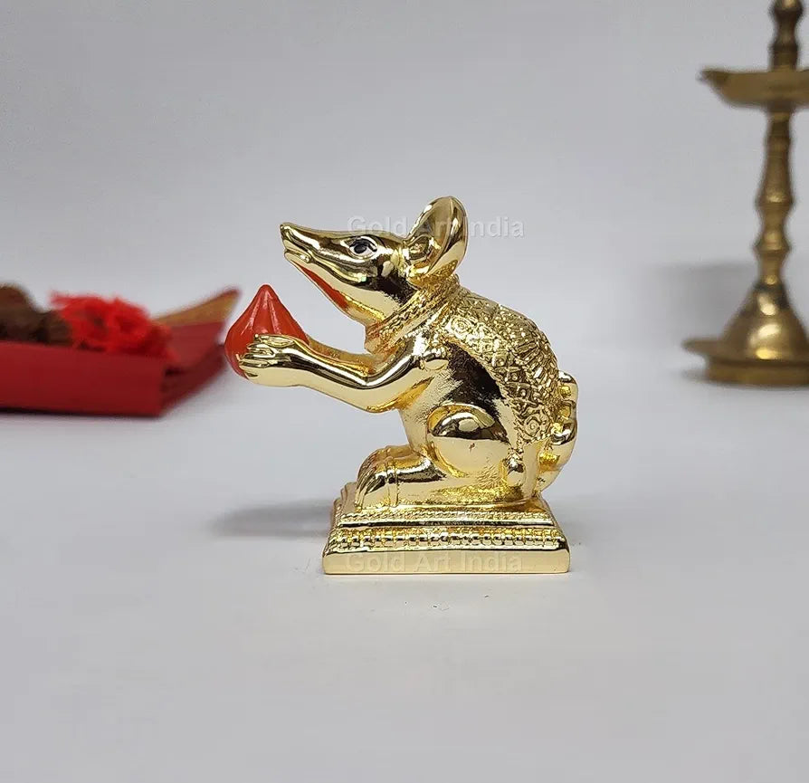Gold Art India Gold-Plated Mushak  Mouse Pair with Modak Orange Terracotta Finish