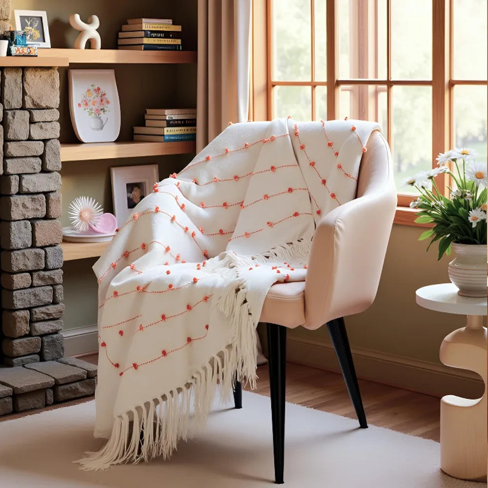 Sajavat Home Hand-Knitted Pure Cotton 3 Seater Sofa Throw Colour Beige & Orange