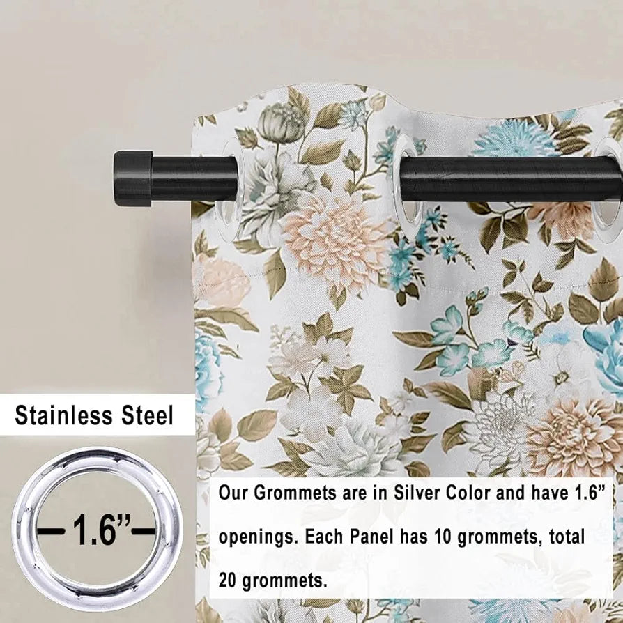 Cloth Fusion Blackout Printed Premium Window Curtains 5 Feet Long Set of 2 Blue Blooms