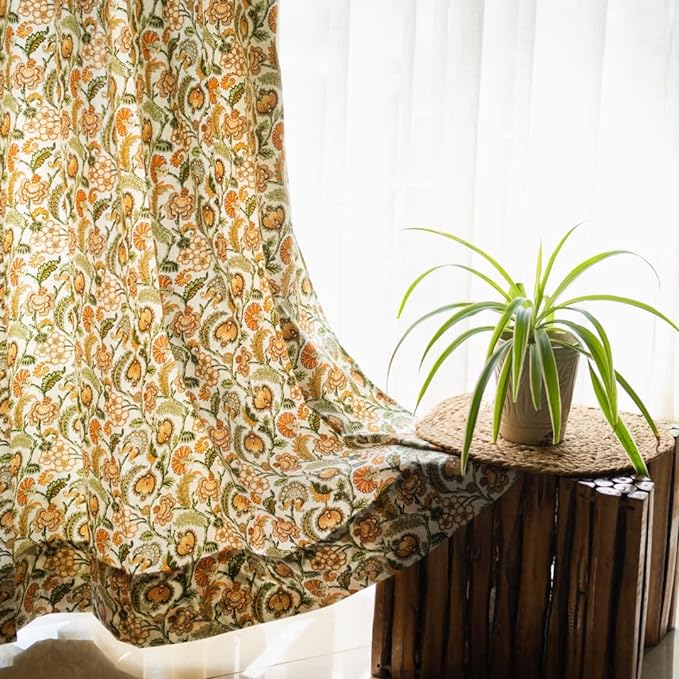 Urban Space Cotton Curtains for Door Set of 2 Curtains with Tieback (Colour Creeper Mustard)