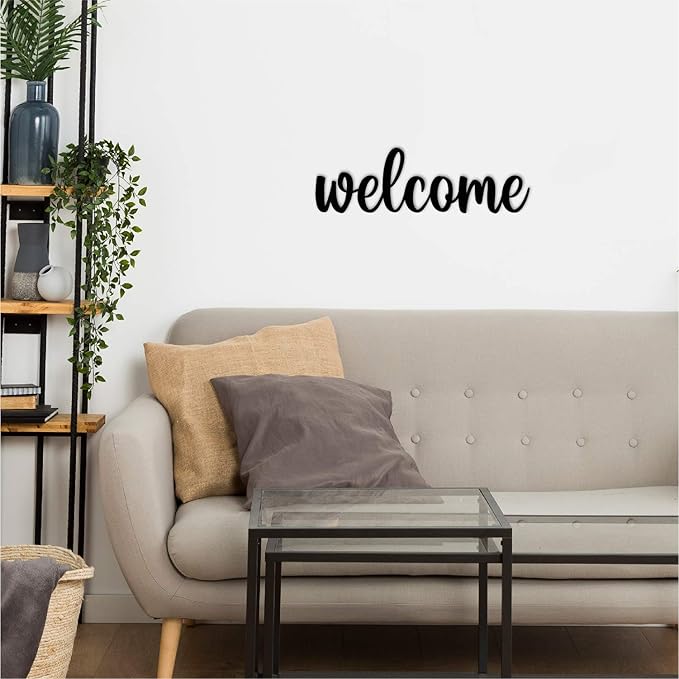 Ecraftindia Welcome Black Engineered Wood Cutout Wall Art Decor | Perfect Wall Hanging