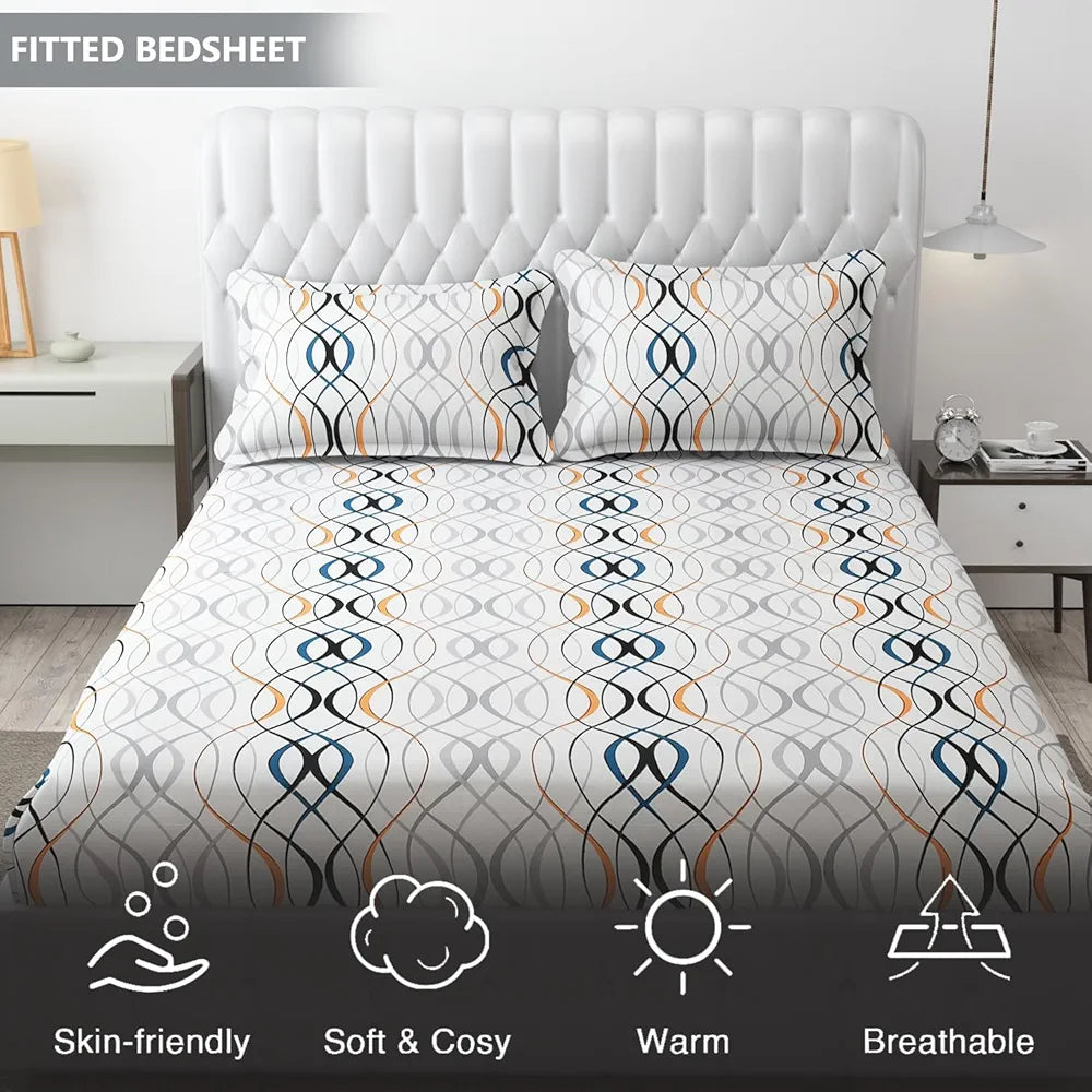 Fresh From Loom Soft Microfiber Fitted Floral Bedsheet King Size Bed With Two Pillow Cover Elastic Fitted Bed Sheets 144 Tc White