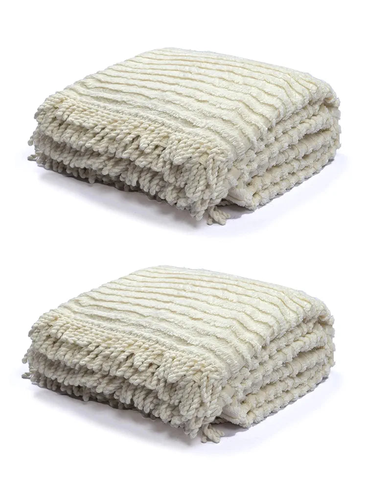 Saral Home Barkha Stripe Cotton 1 Seater Sofa Throw Colour Ivory