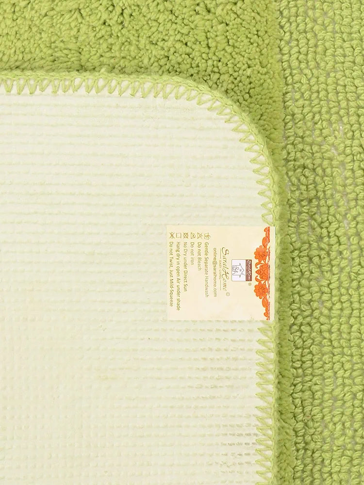 Saral Home Cotton Anti Slip Bathmat Set with Contour Colour Green
