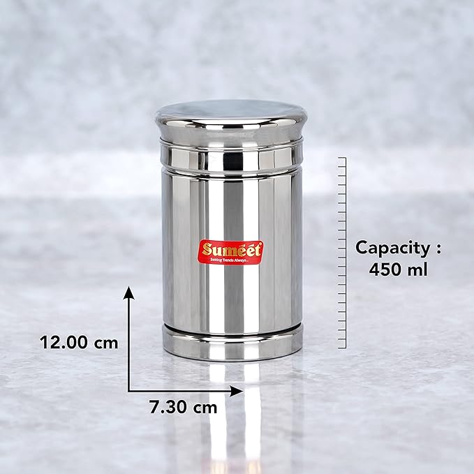 Sumeet Stainless Steel Circular Vertical Storage Container set of 2 Pc| 450ml Each |7.3cm Dia, Silver