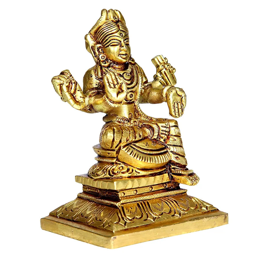 anciently Balambika Idol Brass Small | Premium Finish Balambigai Statue Square Base | Small Bala Tripura Sundari Idol, 9cm Height, Gold Colour