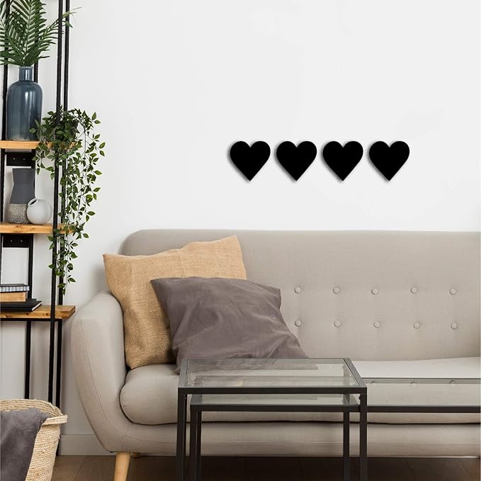 Ecraftindia Set of 4 Hearts Black Engineered Wood Cutout Wall Art Decor | Romantic Wall Hanging