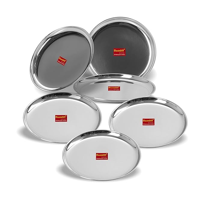 Sumeet Stainless Steel Heavy Gauge Shallow Salad Plates 28.3cm Set of 6pc