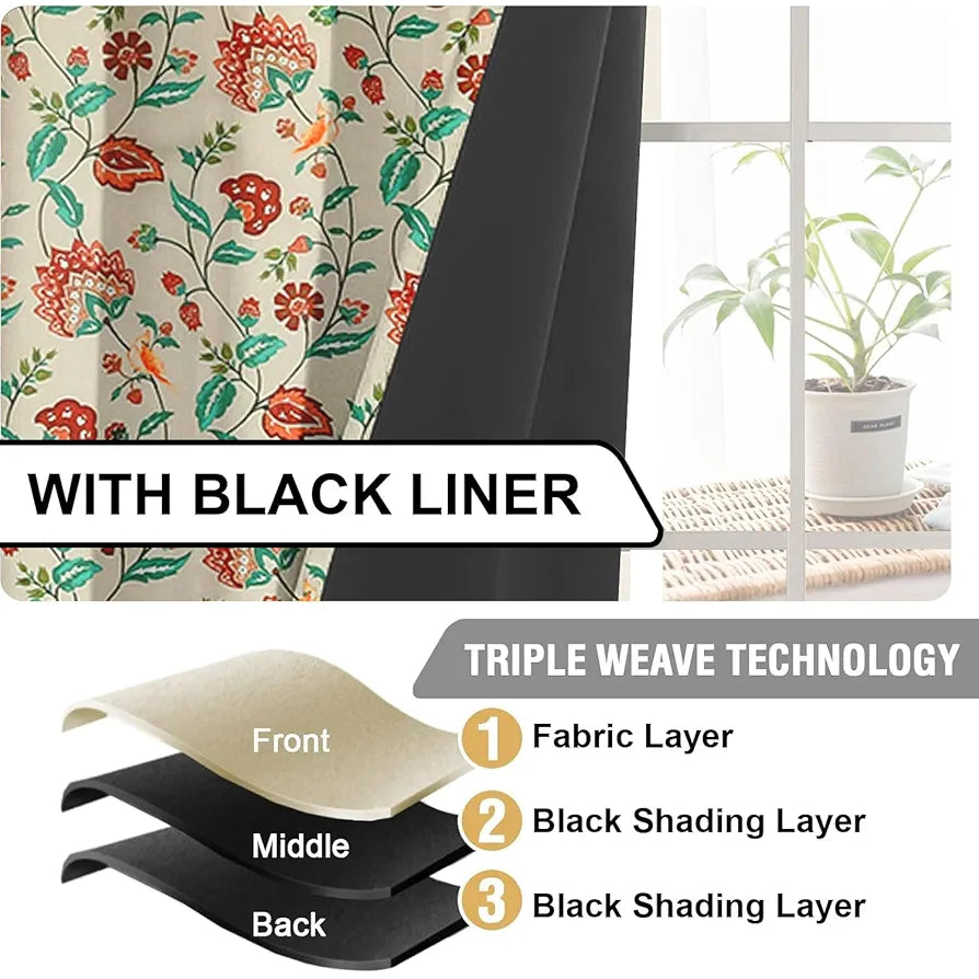 Cloth Fusion Blackout Printed Premium Window Curtains 5 Feet Long Set of 2 Red Flower