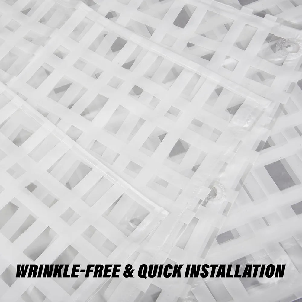 Kuber Industries PVC Shower Checkered Light-Filtering Curtain White with Hooks for Bathroom