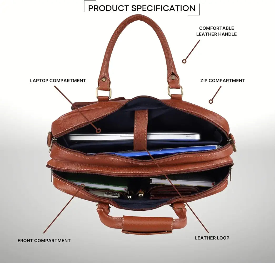 WildHorn Leather 15.6 inch Laptop Messenger Bag for Men I Multi- Pockets I Extra Storage I Carry Handles I Adjustable Strap
