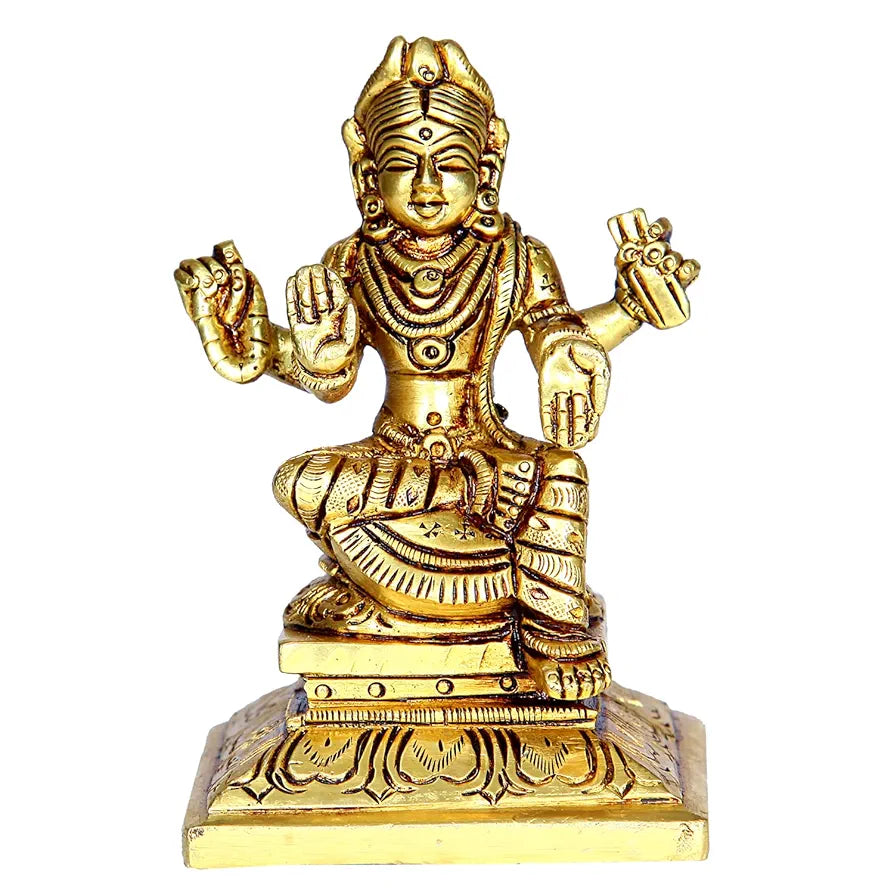 anciently Balambika Idol Brass Small | Premium Finish Balambigai Statue Square Base | Small Bala Tripura Sundari Idol, 9cm Height, Gold Colour