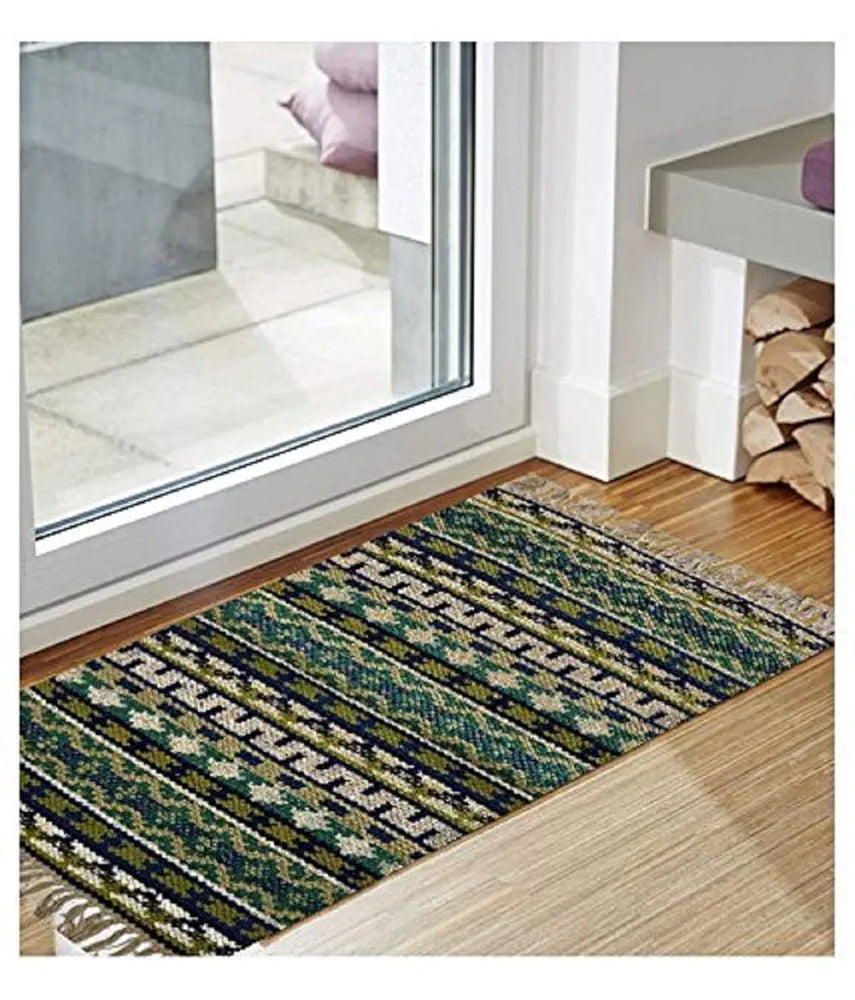 The Home Talk Handmade Cotton Tribal Carpets Area Rugs for Bedroom Multicolor Beige