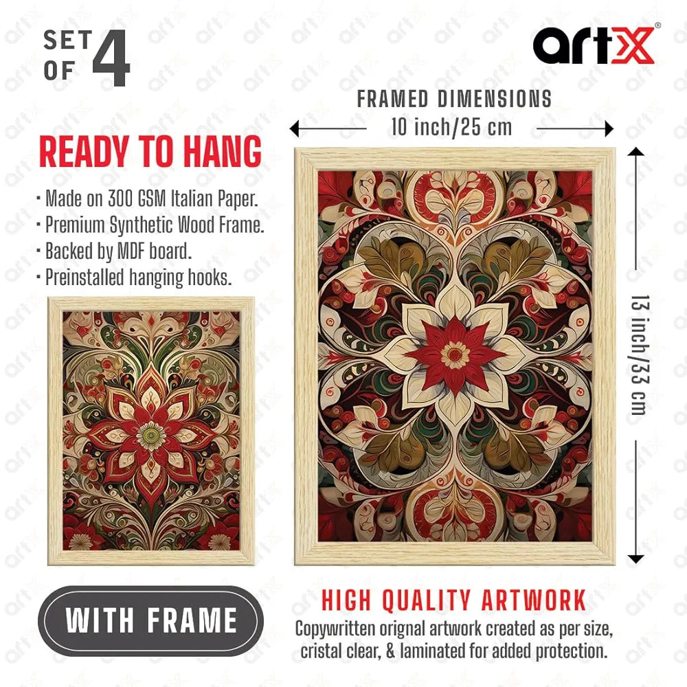 ArtX Paper Floral Patterns Botanical Art Paintings MadhuLeaves-SO6-01 With Frame Multicolor Set of 6